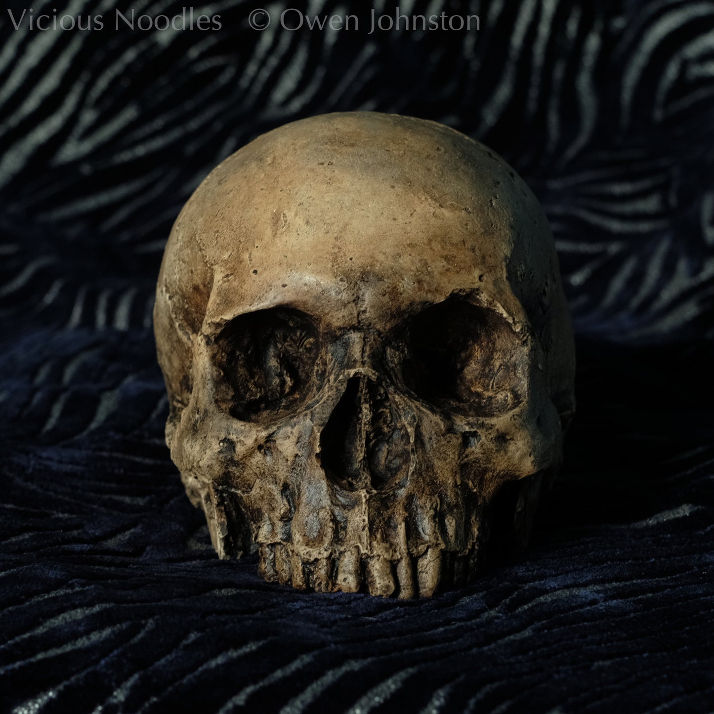 Human skull replica, highly weathered finish