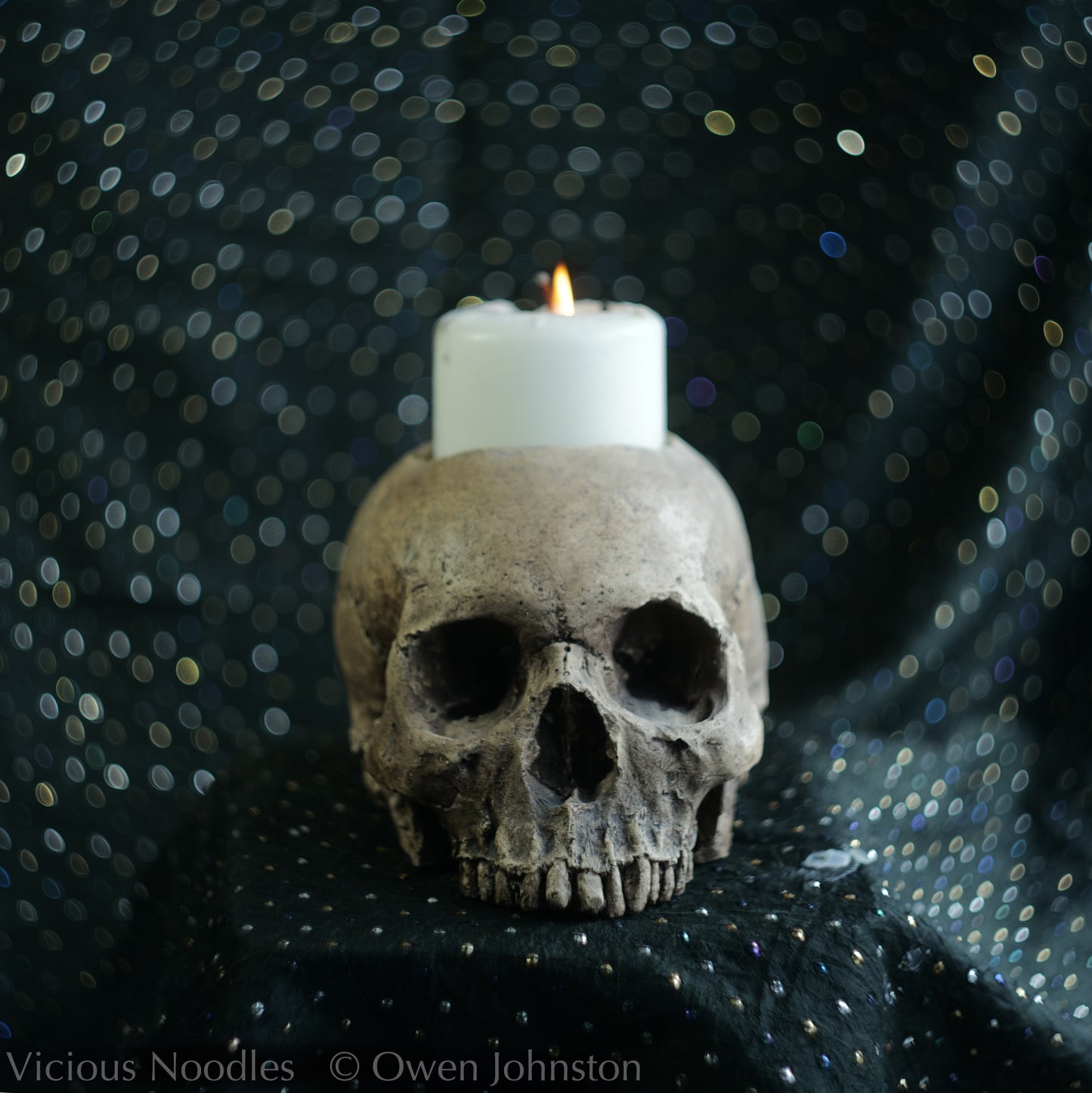 Human skull candle holder, natural weathered finish